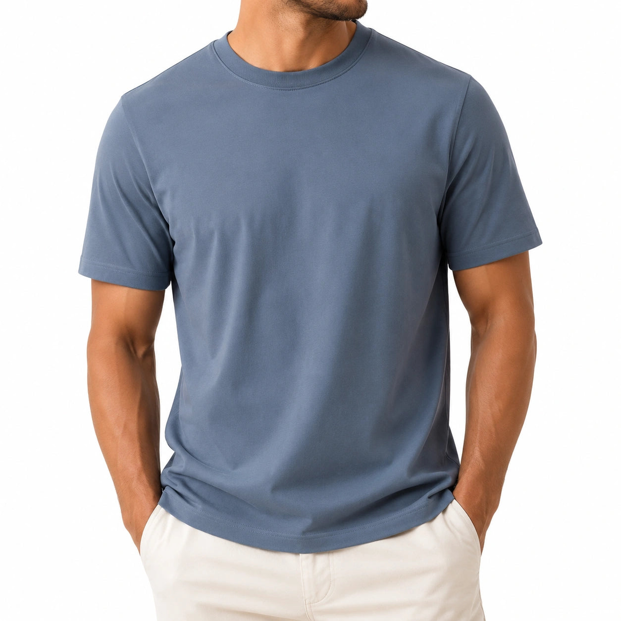 T-shirt uomo L in tessuto blu ardesia - girocollo a maniche corte per uso quotidiano