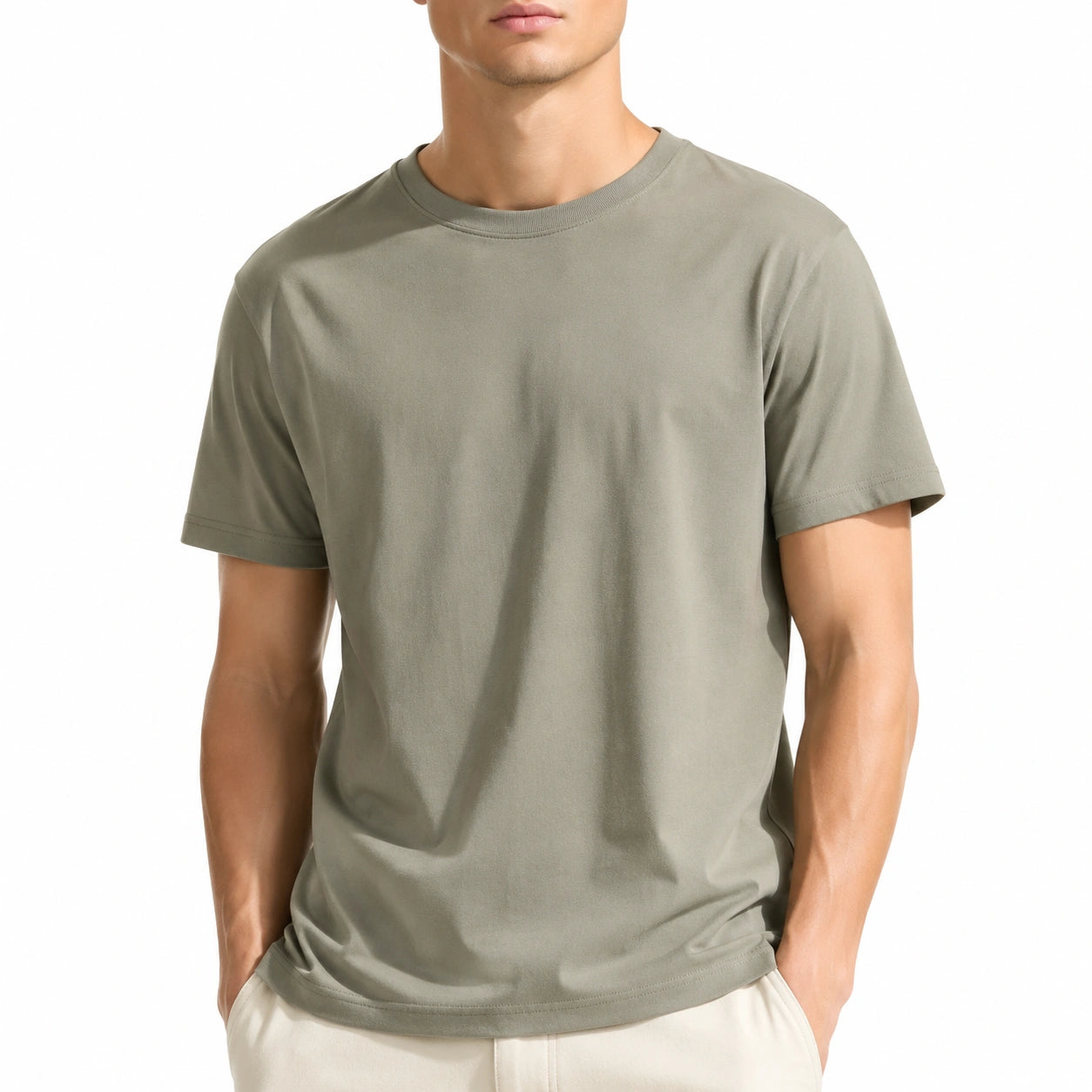 T-shirt uomo taglia M in tessuto verde salvia - girocollo a maniche corte
