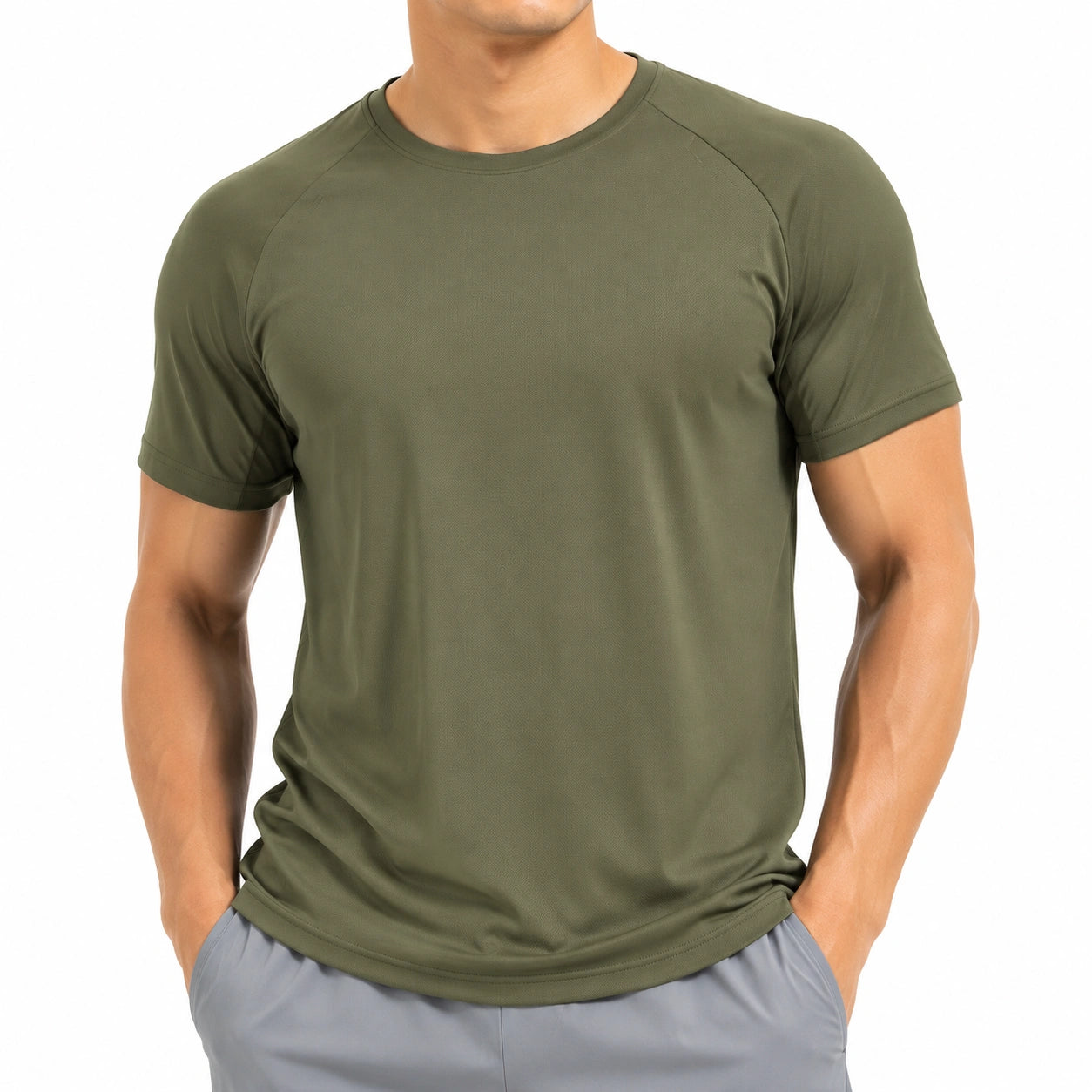 T-shirt sportiva uomo M verde oliva in tessuto tecnico a manica corta