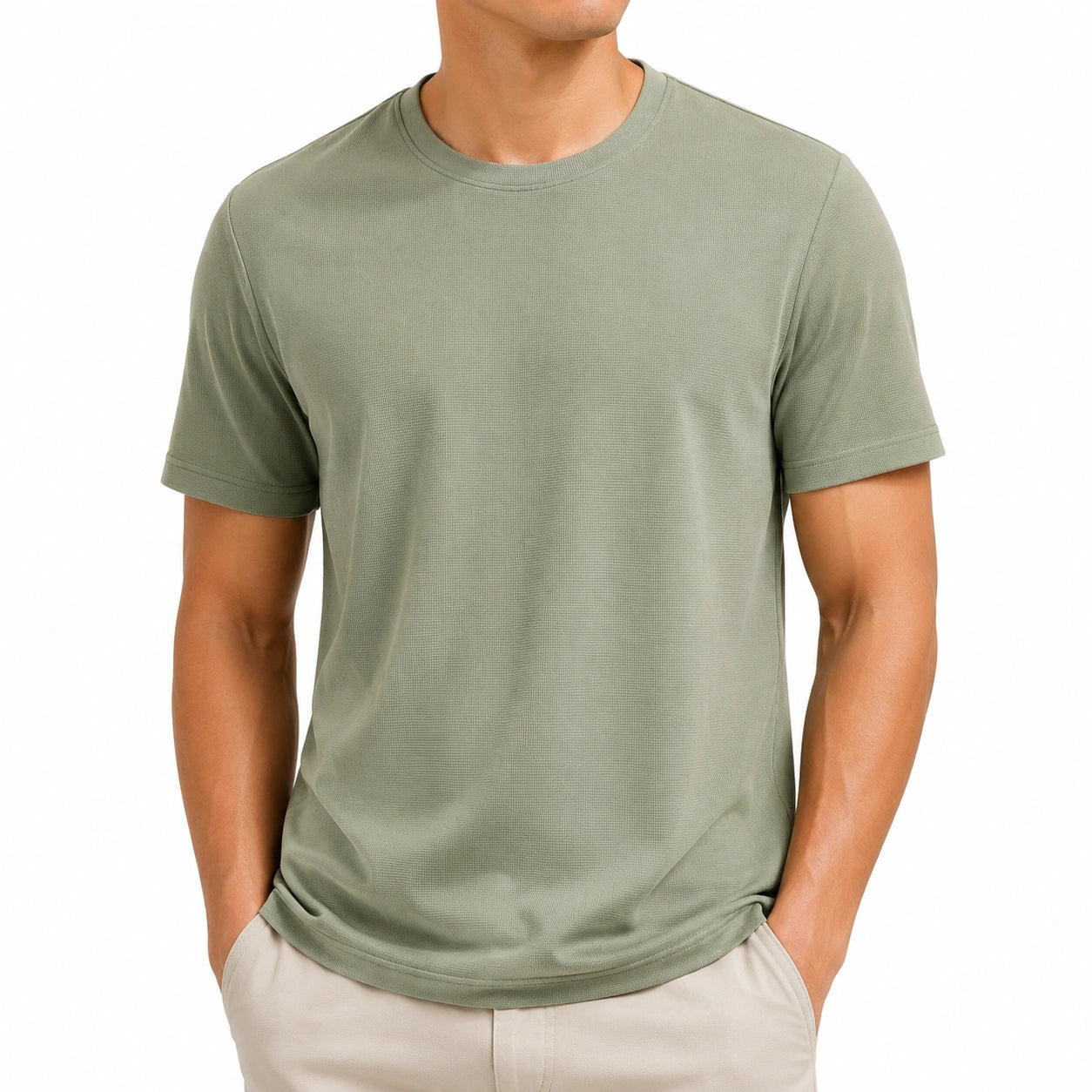 T-shirt uomo taglia M in tessuto tecnico verde salvia a maniche corte girocollo