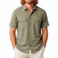 Camicia uomo L in lino verde oliva a maniche corte con tasche frontali