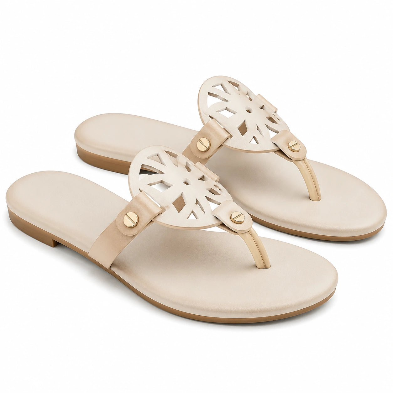 Sandali infradito donna beige in materiale sintetico con decoro traforato - taglia 42/43