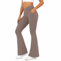 Pantaloni leggings svasati donna taglia S grigio talpa in tessuto elasticizzato a vita alta con tasche laterali