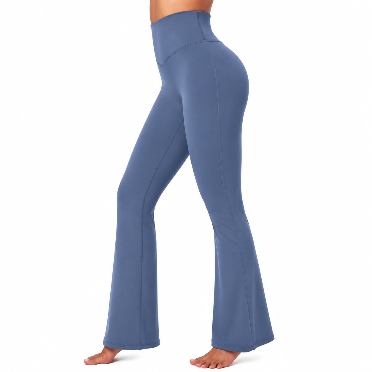 Leggings svasati da donna taglia M in tessuto elasticizzato blu a vita alta per yoga e fitness