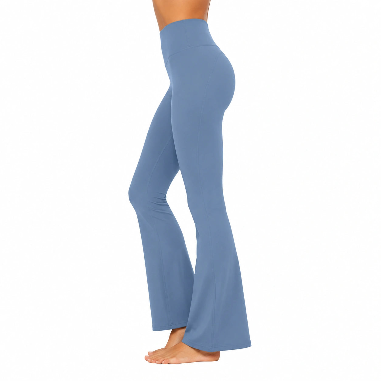 Pantaloni yoga donna M blu in tessuto elasticizzato a vita alta con gamba svasata