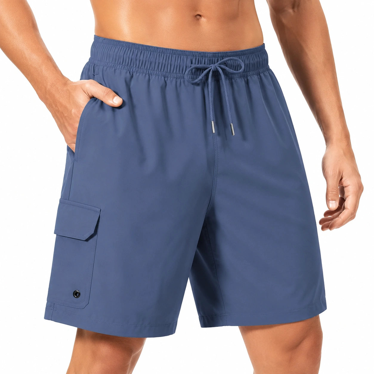 Costume da bagno uomo taglia M in tessuto sintetico blu con tasca cargo