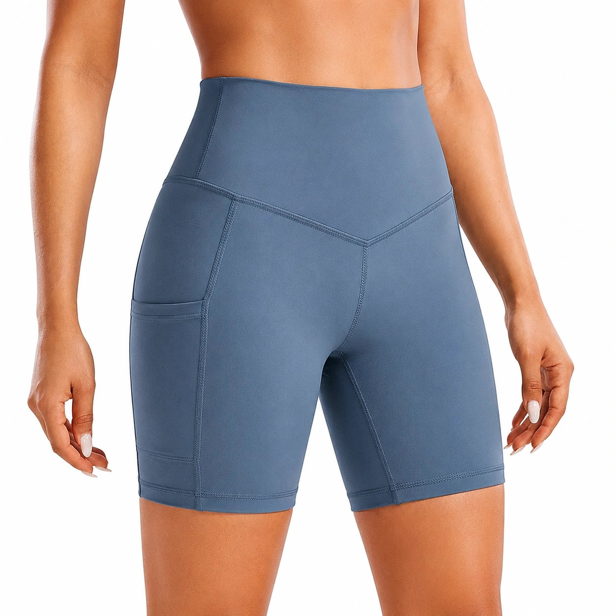 Pantaloncini ciclista donna M blu a vita alta in tessuto elastico per allenamento
