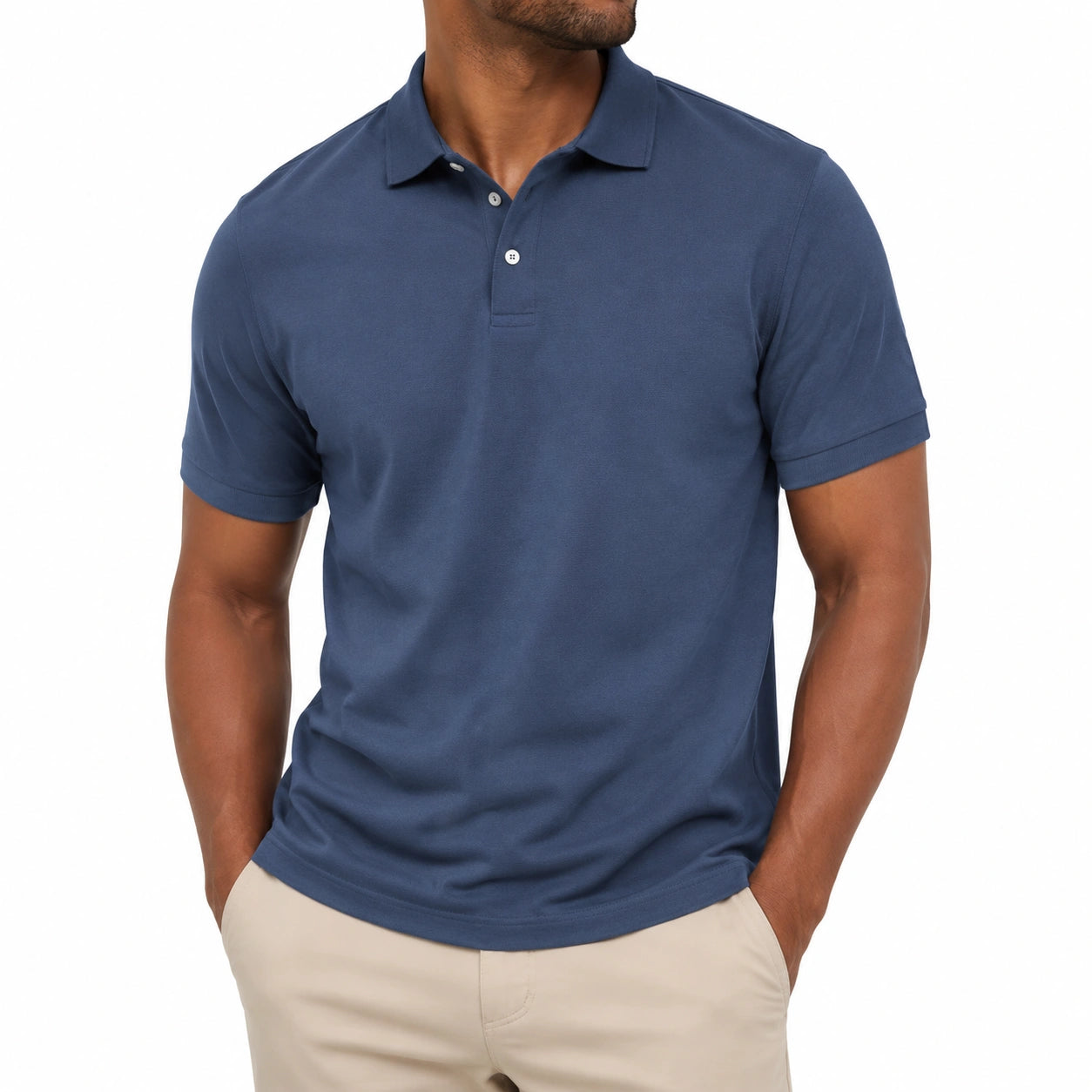 Polo uomo taglia M blu a manica corta in tessuto piqué stile casual