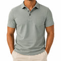 Polo da uomo taglia M in tessuto a maglia grigio salvia con taschino stile casual