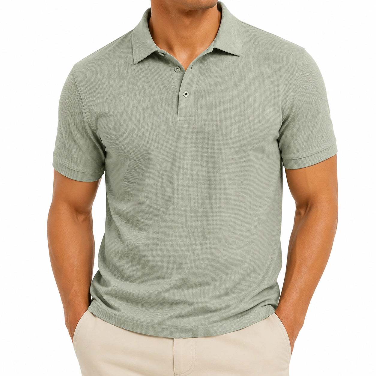 Polo uomo taglia M in tessuto verde salvia a maniche corte stile casual