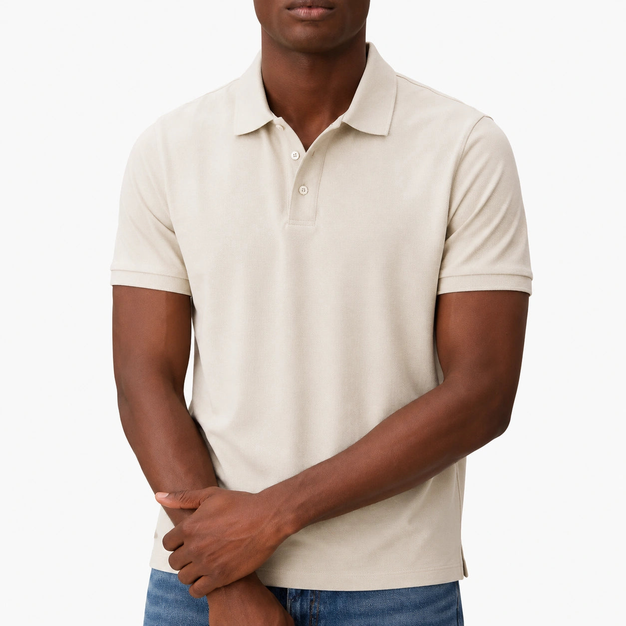 Polo uomo taglia M in tessuto piqué beige a maniche corte stile casual