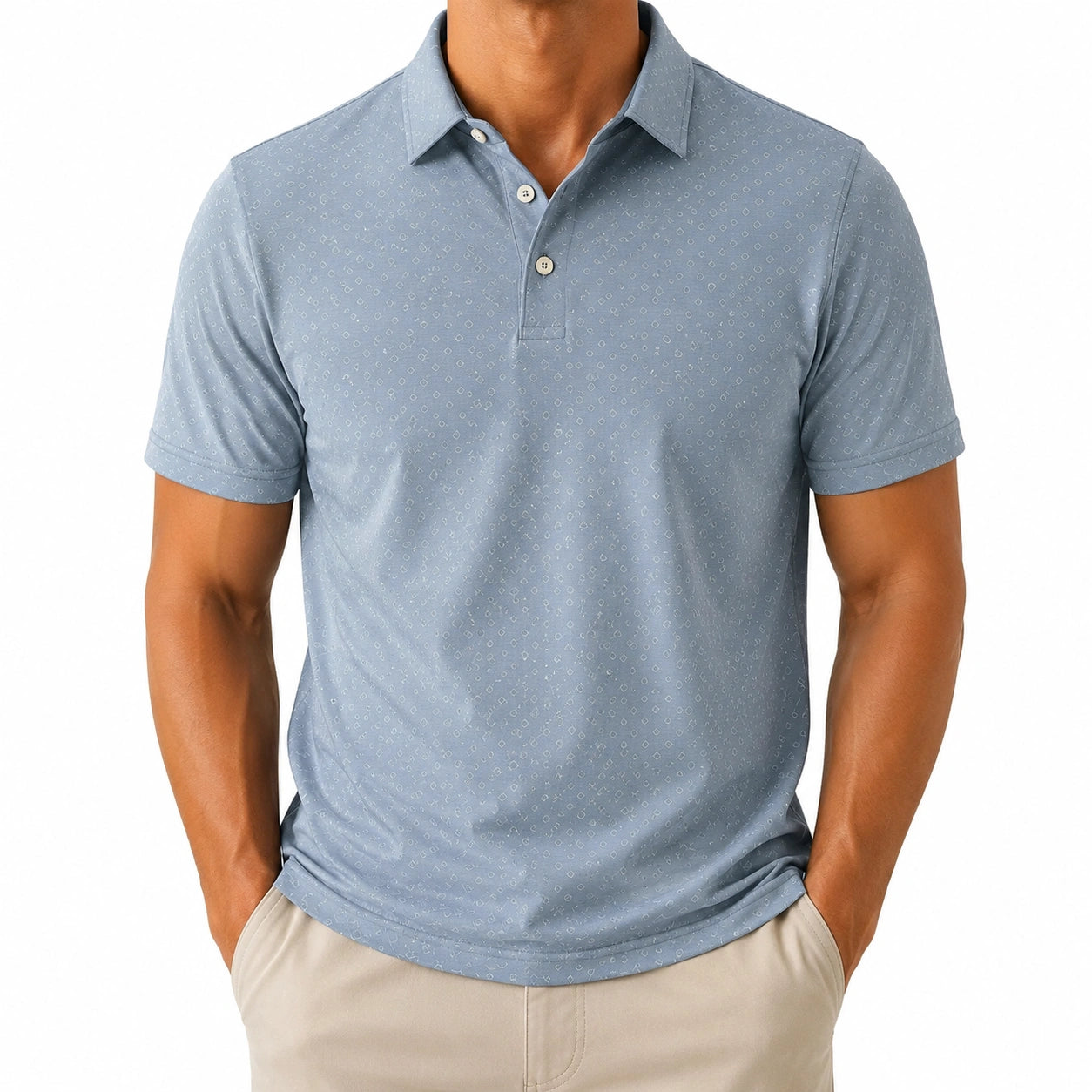Polo uomo M azzurro chiaro con motivo geometrico manica corta
