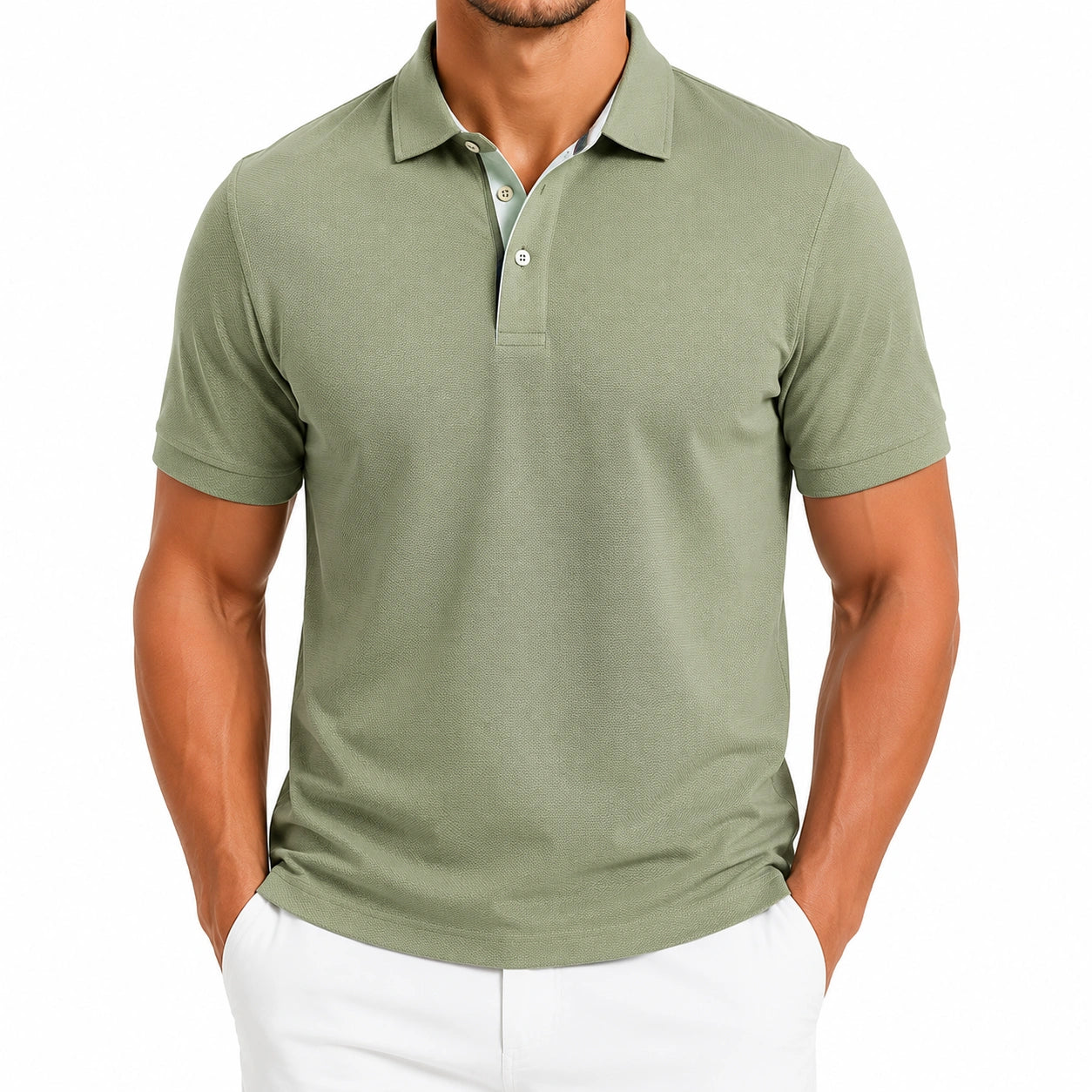 Polo uomo taglia L in tessuto piqué verde salvia a maniche corte stile casual