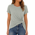 T-shirt donna M verde salvia in tessuto jersey con nodo laterale - maniche corte casual